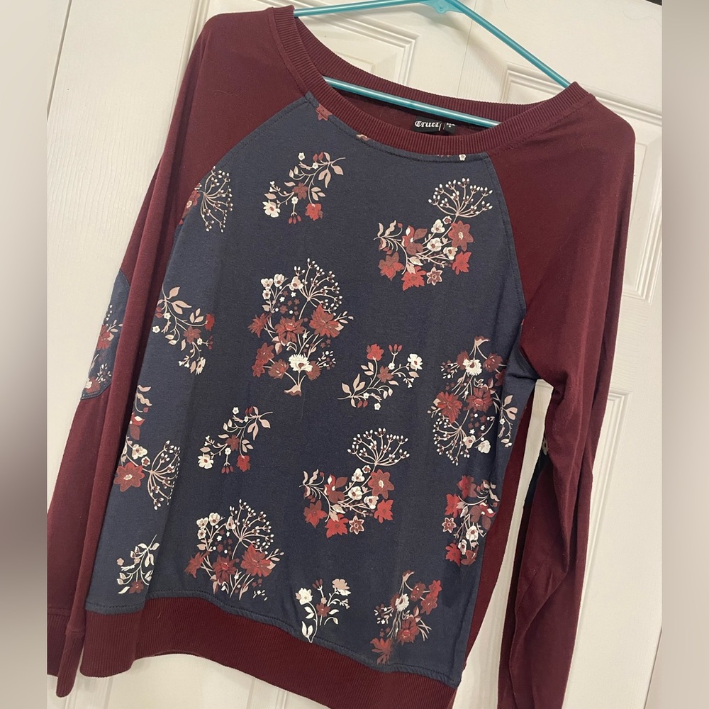 Cruel Girl Burgundy and Navy Floral Sweatshirt